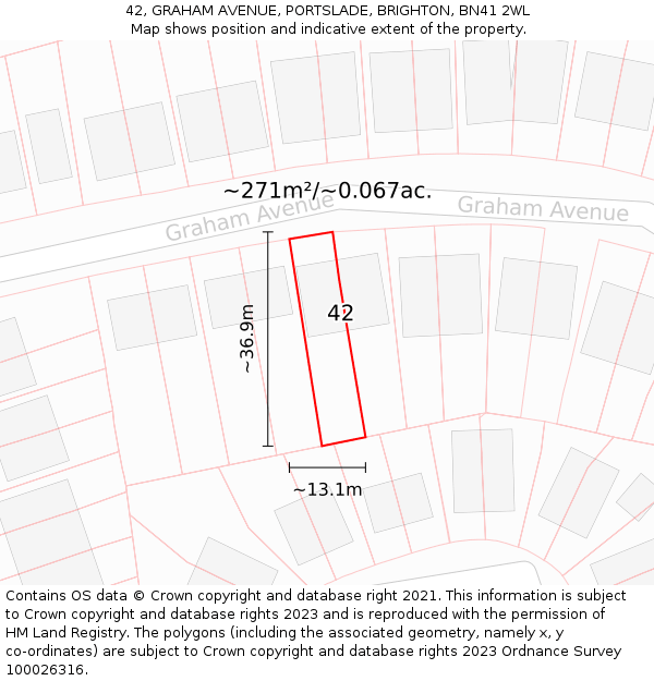 42, GRAHAM AVENUE, PORTSLADE, BRIGHTON, BN41 2WL: Plot and title map