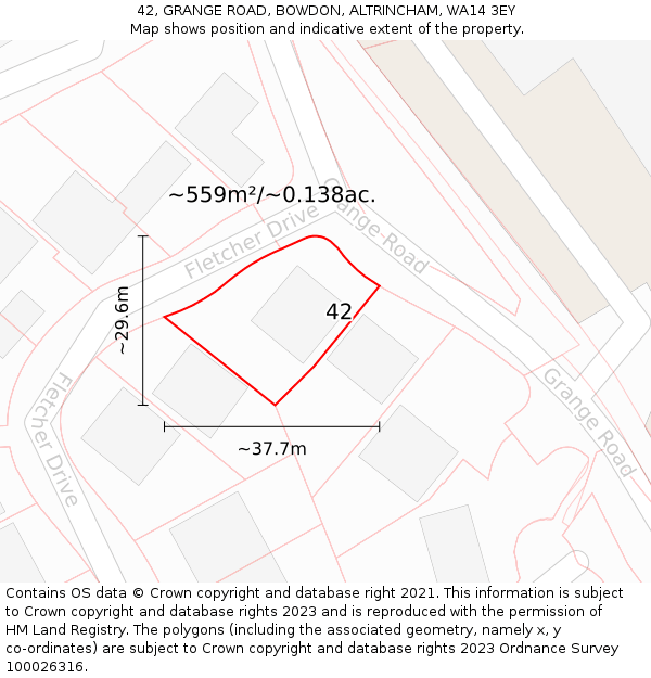 42, GRANGE ROAD, BOWDON, ALTRINCHAM, WA14 3EY: Plot and title map