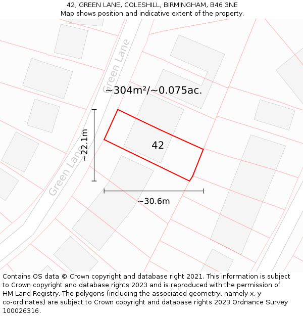 42, GREEN LANE, COLESHILL, BIRMINGHAM, B46 3NE: Plot and title map