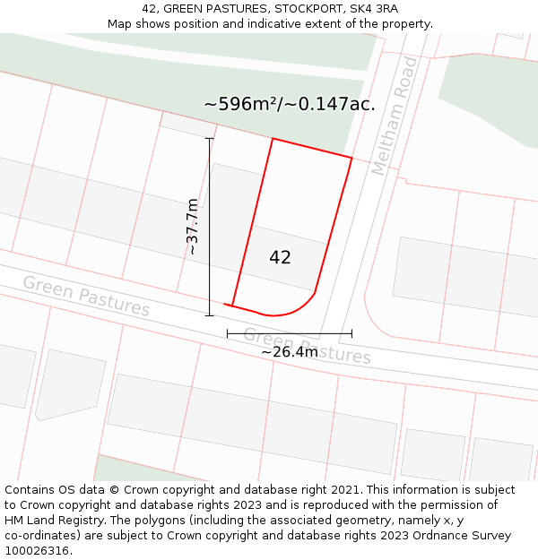 42, GREEN PASTURES, STOCKPORT, SK4 3RA: Plot and title map