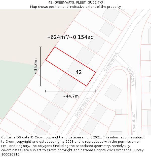 42, GREENWAYS, FLEET, GU52 7XF: Plot and title map