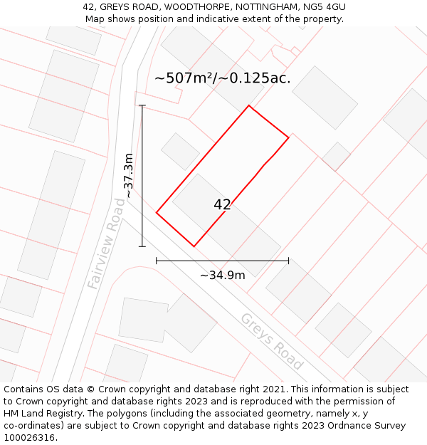 42, GREYS ROAD, WOODTHORPE, NOTTINGHAM, NG5 4GU: Plot and title map