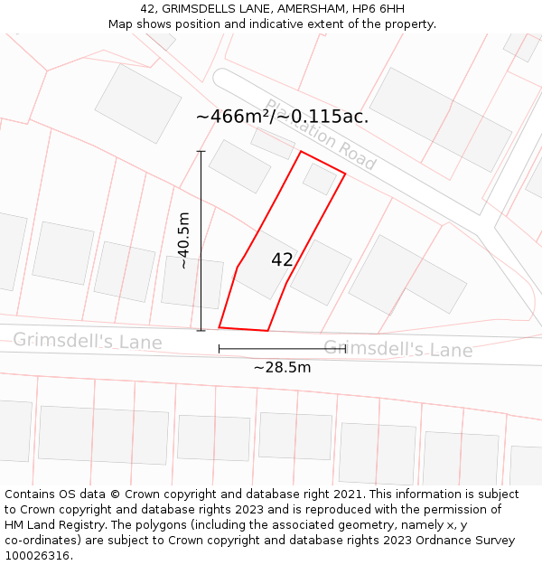 42, GRIMSDELLS LANE, AMERSHAM, HP6 6HH: Plot and title map