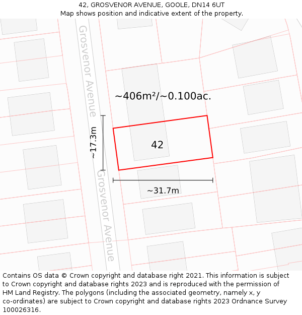 42, GROSVENOR AVENUE, GOOLE, DN14 6UT: Plot and title map