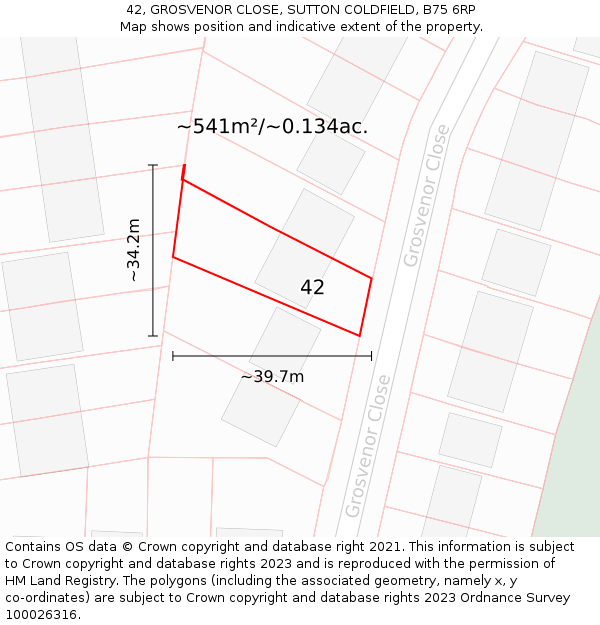 42, GROSVENOR CLOSE, SUTTON COLDFIELD, B75 6RP: Plot and title map