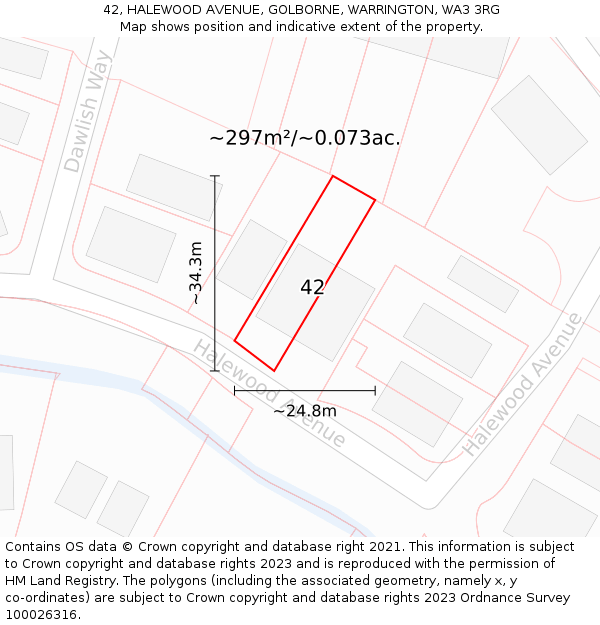 42, HALEWOOD AVENUE, GOLBORNE, WARRINGTON, WA3 3RG: Plot and title map