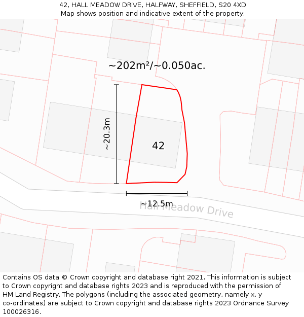 42, HALL MEADOW DRIVE, HALFWAY, SHEFFIELD, S20 4XD: Plot and title map