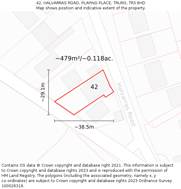 42, HALVARRAS ROAD, PLAYING PLACE, TRURO, TR3 6HD: Plot and title map