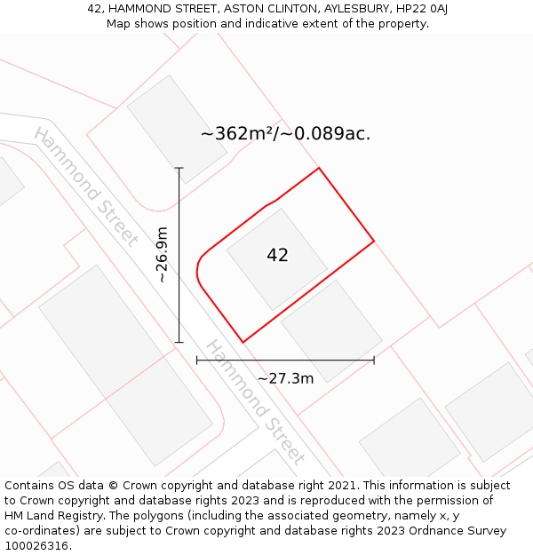 42, HAMMOND STREET, ASTON CLINTON, AYLESBURY, HP22 0AJ: Plot and title map