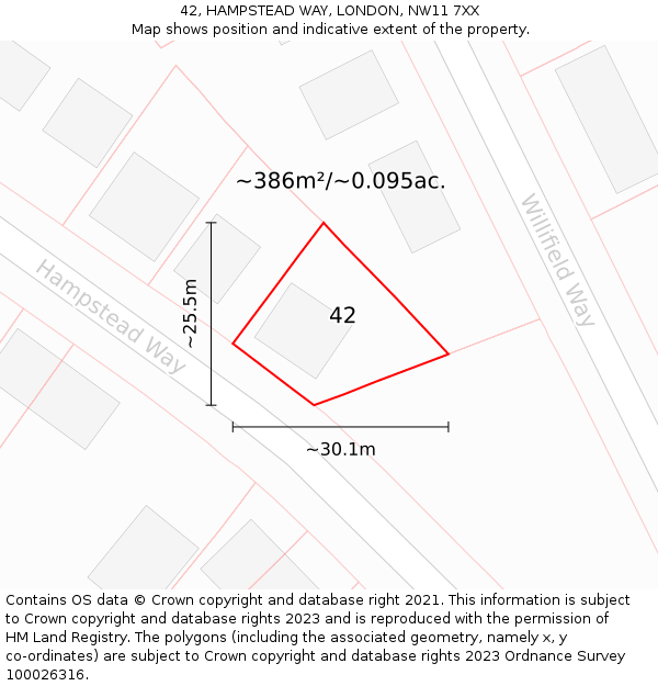 42, HAMPSTEAD WAY, LONDON, NW11 7XX: Plot and title map