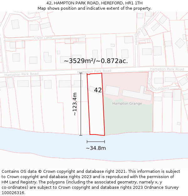 42, HAMPTON PARK ROAD, HEREFORD, HR1 1TH: Plot and title map