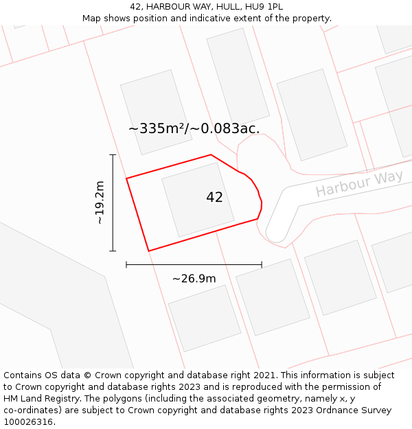 42, HARBOUR WAY, HULL, HU9 1PL: Plot and title map