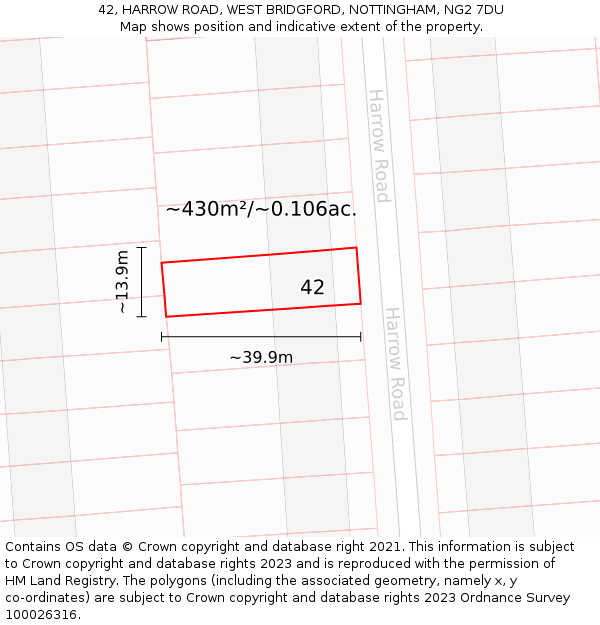 42, HARROW ROAD, WEST BRIDGFORD, NOTTINGHAM, NG2 7DU: Plot and title map