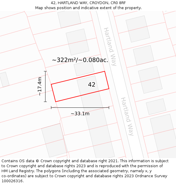 42, HARTLAND WAY, CROYDON, CR0 8RF: Plot and title map