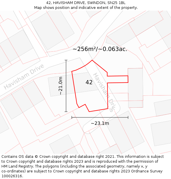 42, HAVISHAM DRIVE, SWINDON, SN25 1BL: Plot and title map