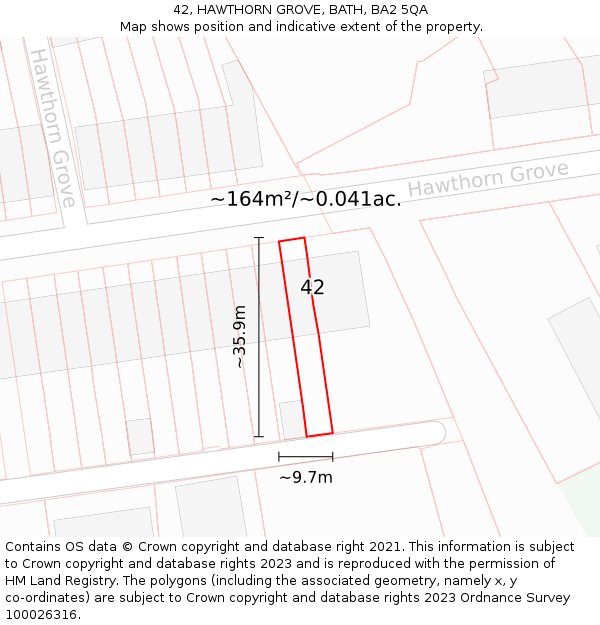42, HAWTHORN GROVE, BATH, BA2 5QA: Plot and title map