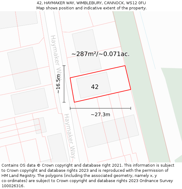 42, HAYMAKER WAY, WIMBLEBURY, CANNOCK, WS12 0FU: Plot and title map