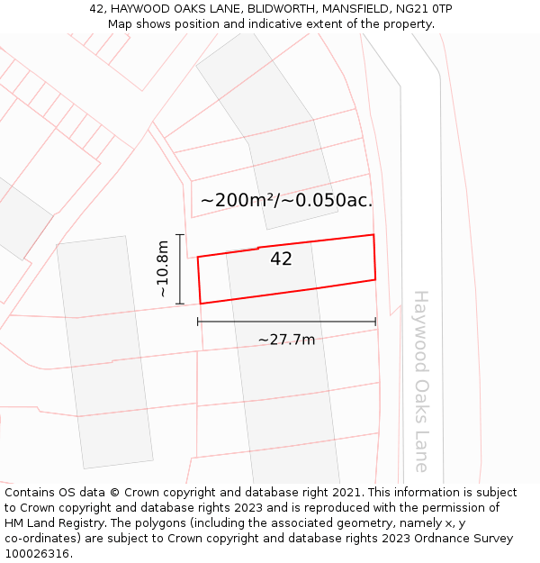 42, HAYWOOD OAKS LANE, BLIDWORTH, MANSFIELD, NG21 0TP: Plot and title map