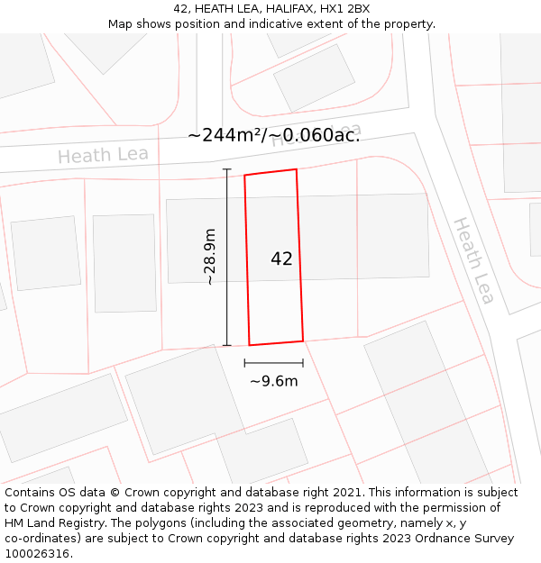 42, HEATH LEA, HALIFAX, HX1 2BX: Plot and title map