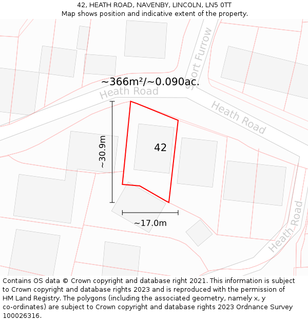 42, HEATH ROAD, NAVENBY, LINCOLN, LN5 0TT: Plot and title map