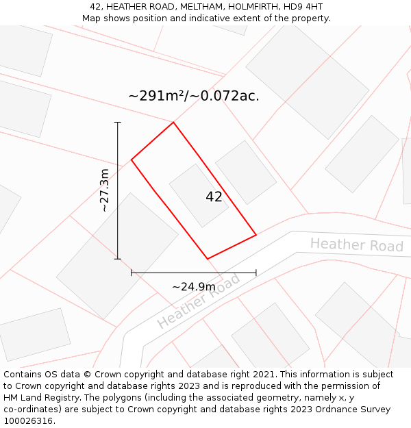 42, HEATHER ROAD, MELTHAM, HOLMFIRTH, HD9 4HT: Plot and title map