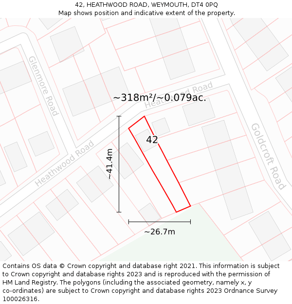 42, HEATHWOOD ROAD, WEYMOUTH, DT4 0PQ: Plot and title map