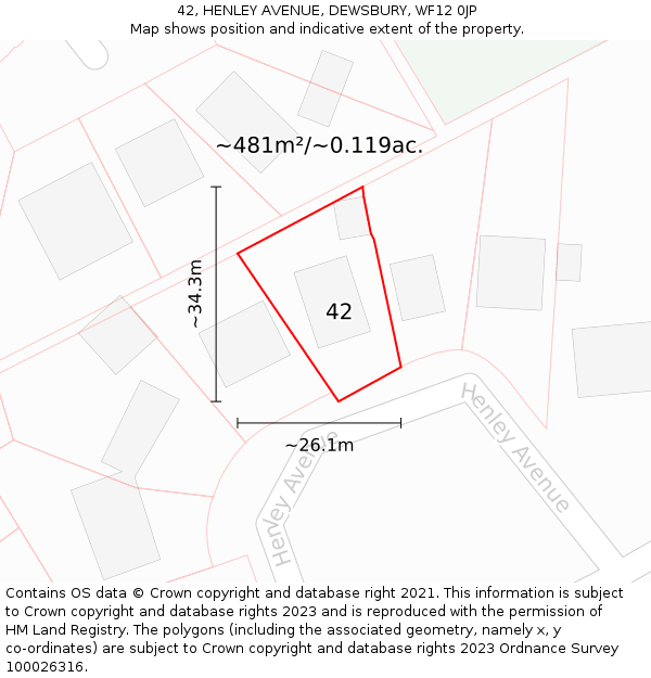 42, HENLEY AVENUE, DEWSBURY, WF12 0JP: Plot and title map