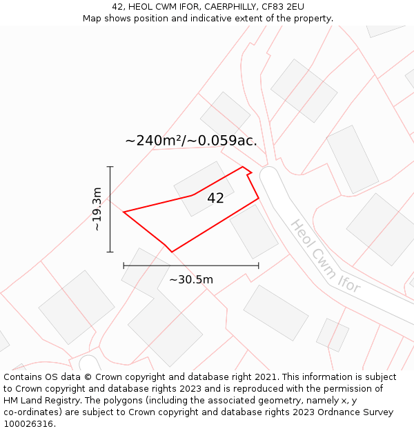 42, HEOL CWM IFOR, CAERPHILLY, CF83 2EU: Plot and title map