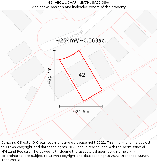 42, HEOL UCHAF, NEATH, SA11 3SW: Plot and title map