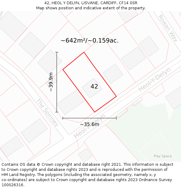 42, HEOL Y DELYN, LISVANE, CARDIFF, CF14 0SR: Plot and title map