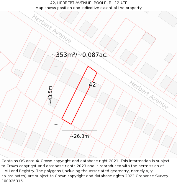 42, HERBERT AVENUE, POOLE, BH12 4EE: Plot and title map