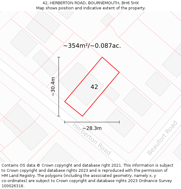 42, HERBERTON ROAD, BOURNEMOUTH, BH6 5HX: Plot and title map