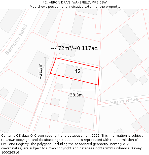 42, HERON DRIVE, WAKEFIELD, WF2 6SW: Plot and title map