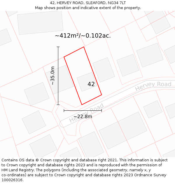 42, HERVEY ROAD, SLEAFORD, NG34 7LT: Plot and title map