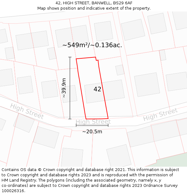 42, HIGH STREET, BANWELL, BS29 6AF: Plot and title map