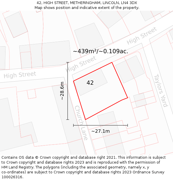 42, HIGH STREET, METHERINGHAM, LINCOLN, LN4 3DX: Plot and title map