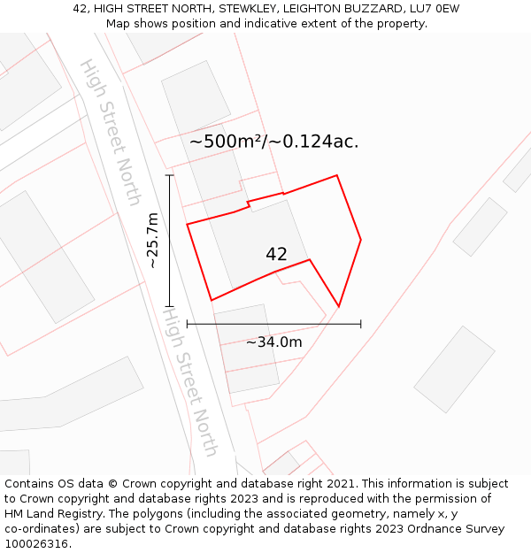 42, HIGH STREET NORTH, STEWKLEY, LEIGHTON BUZZARD, LU7 0EW: Plot and title map