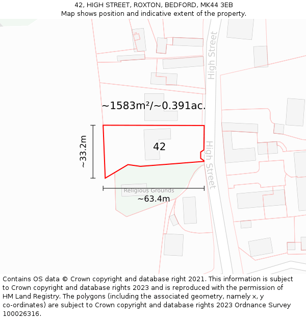 42, HIGH STREET, ROXTON, BEDFORD, MK44 3EB: Plot and title map