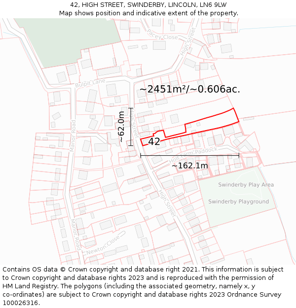 42, HIGH STREET, SWINDERBY, LINCOLN, LN6 9LW: Plot and title map