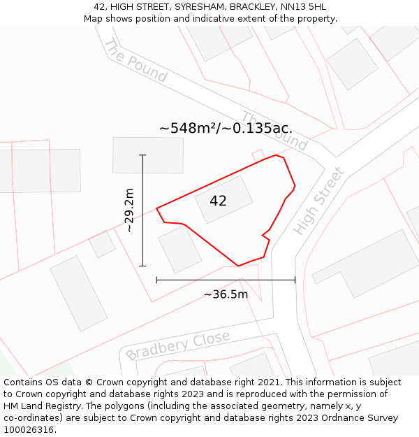 42, HIGH STREET, SYRESHAM, BRACKLEY, NN13 5HL: Plot and title map