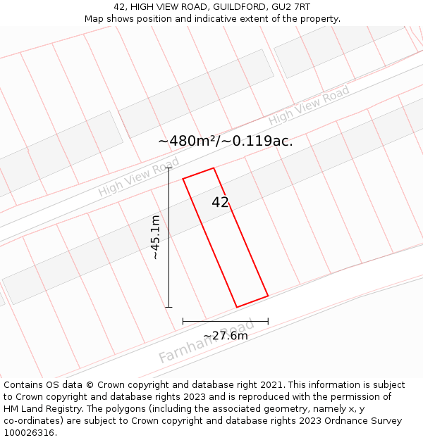 42, HIGH VIEW ROAD, GUILDFORD, GU2 7RT: Plot and title map