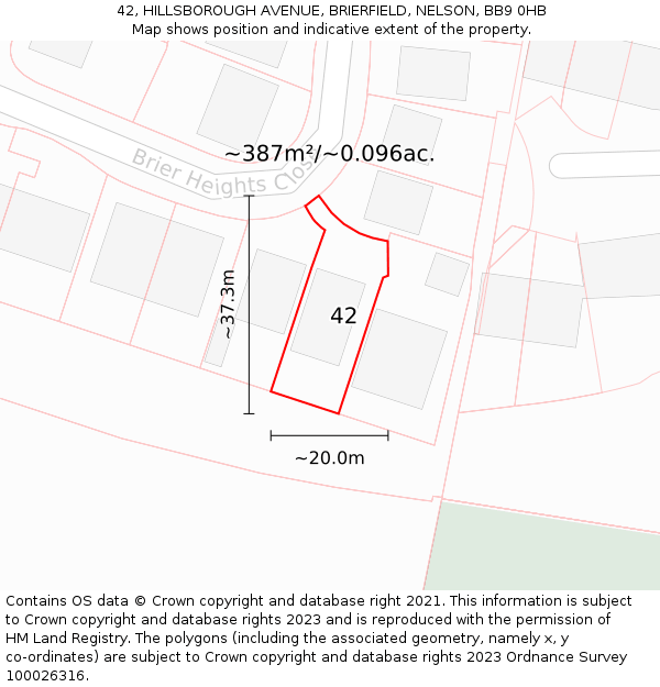 42, HILLSBOROUGH AVENUE, BRIERFIELD, NELSON, BB9 0HB: Plot and title map