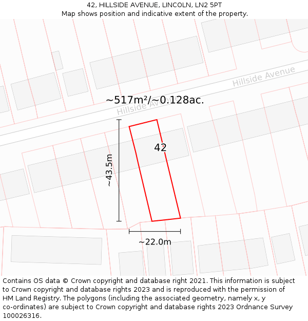 42, HILLSIDE AVENUE, LINCOLN, LN2 5PT: Plot and title map