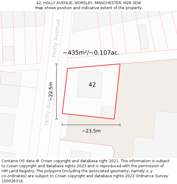 42, HOLLY AVENUE, WORSLEY, MANCHESTER, M28 3DW: Plot and title map