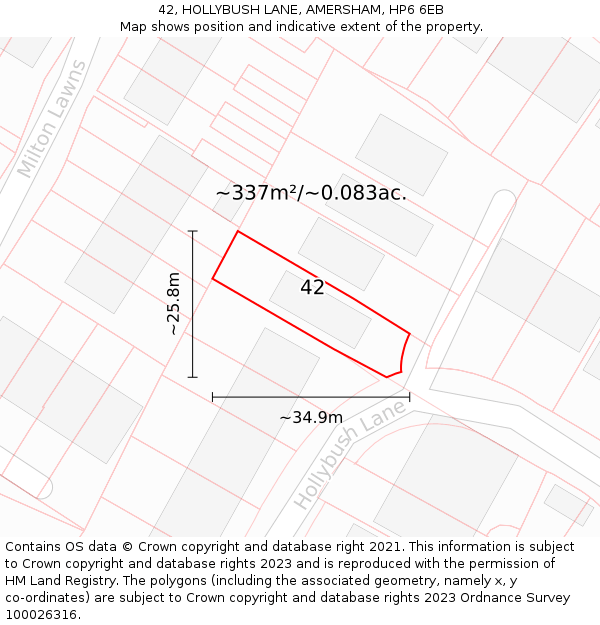 42, HOLLYBUSH LANE, AMERSHAM, HP6 6EB: Plot and title map