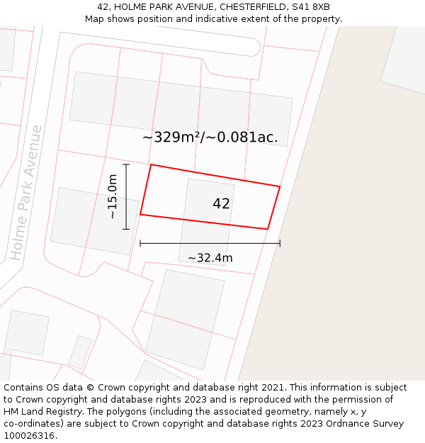 42, HOLME PARK AVENUE, CHESTERFIELD, S41 8XB: Plot and title map