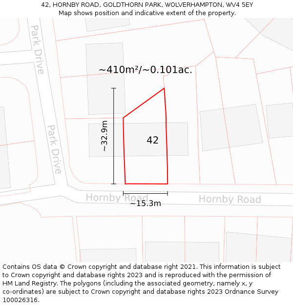 42, HORNBY ROAD, GOLDTHORN PARK, WOLVERHAMPTON, WV4 5EY: Plot and title map