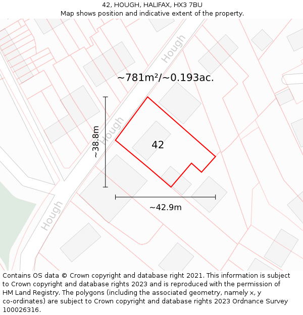 42, HOUGH, HALIFAX, HX3 7BU: Plot and title map