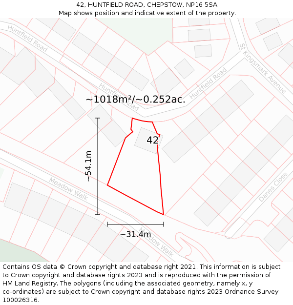 42, HUNTFIELD ROAD, CHEPSTOW, NP16 5SA: Plot and title map