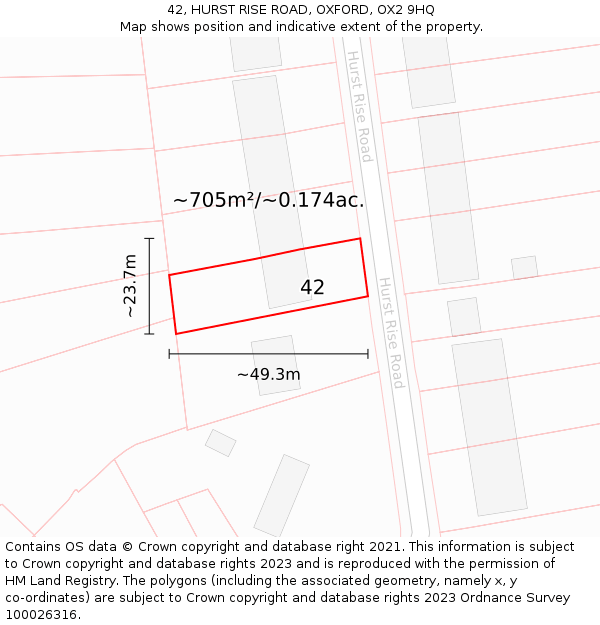 42, HURST RISE ROAD, OXFORD, OX2 9HQ: Plot and title map